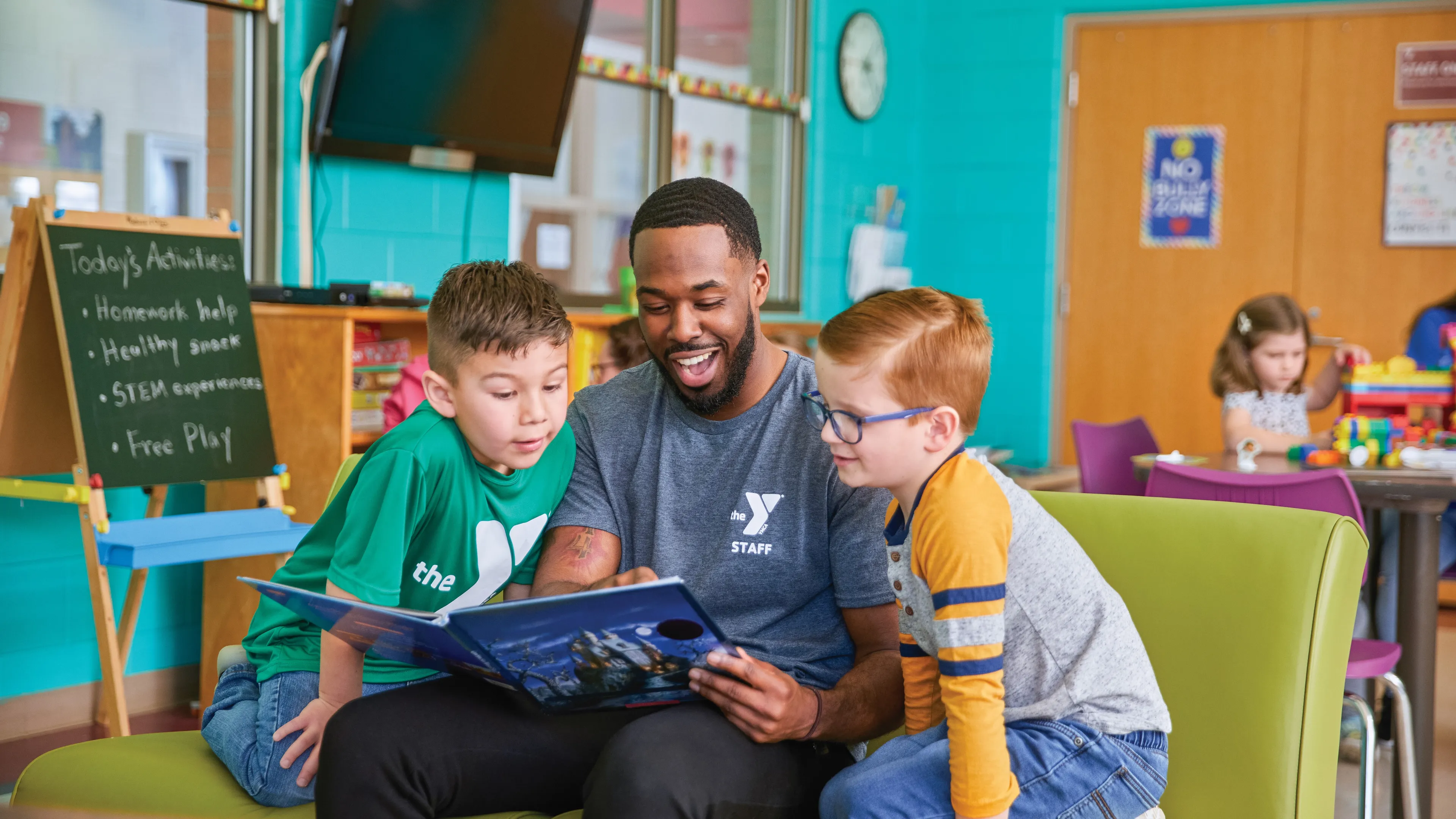 Y staff with boys afterschool