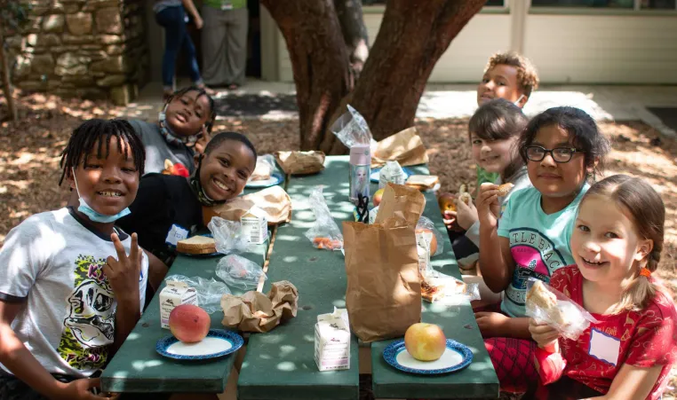 children having health food at the Y