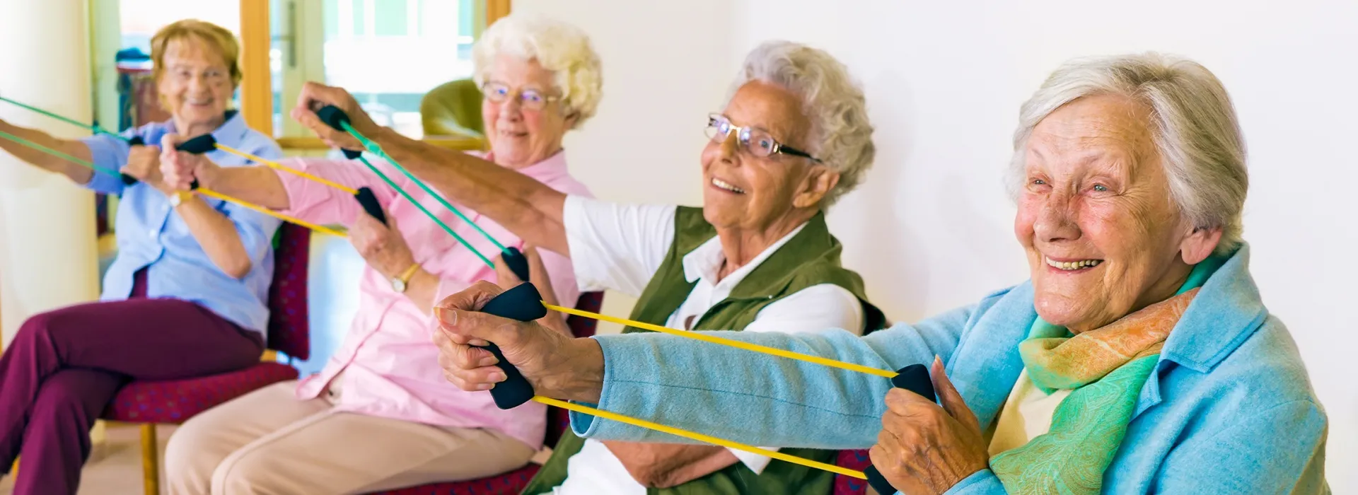 seniors exercising with resistance bands